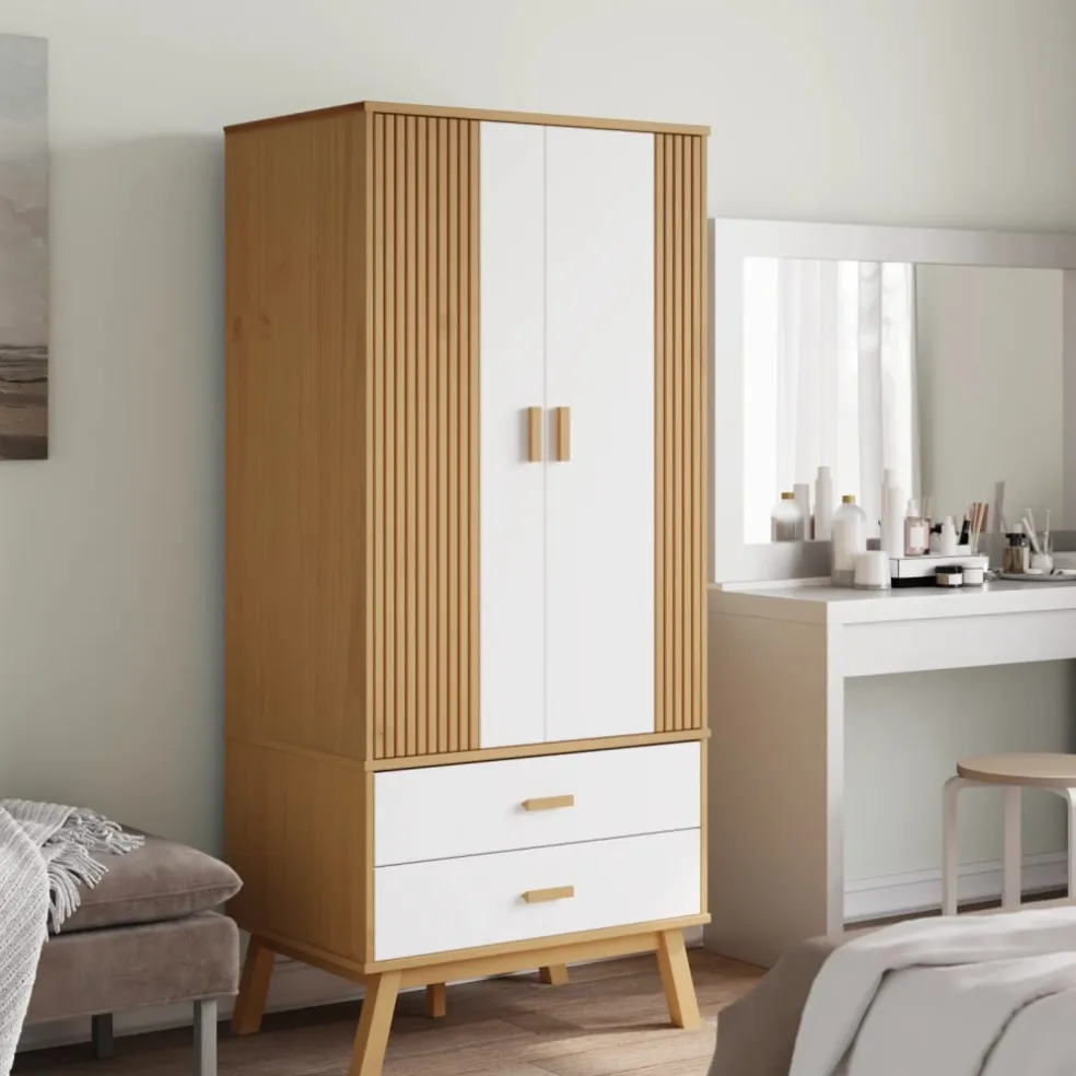 vidaXL Kledingkast OLDEN 76,5x53x172 cm grenenhout wit en bruin