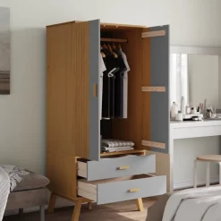 vidaXL Kledingkast OLDEN 76,5x53x172 cm grenenhout grijs en bruin