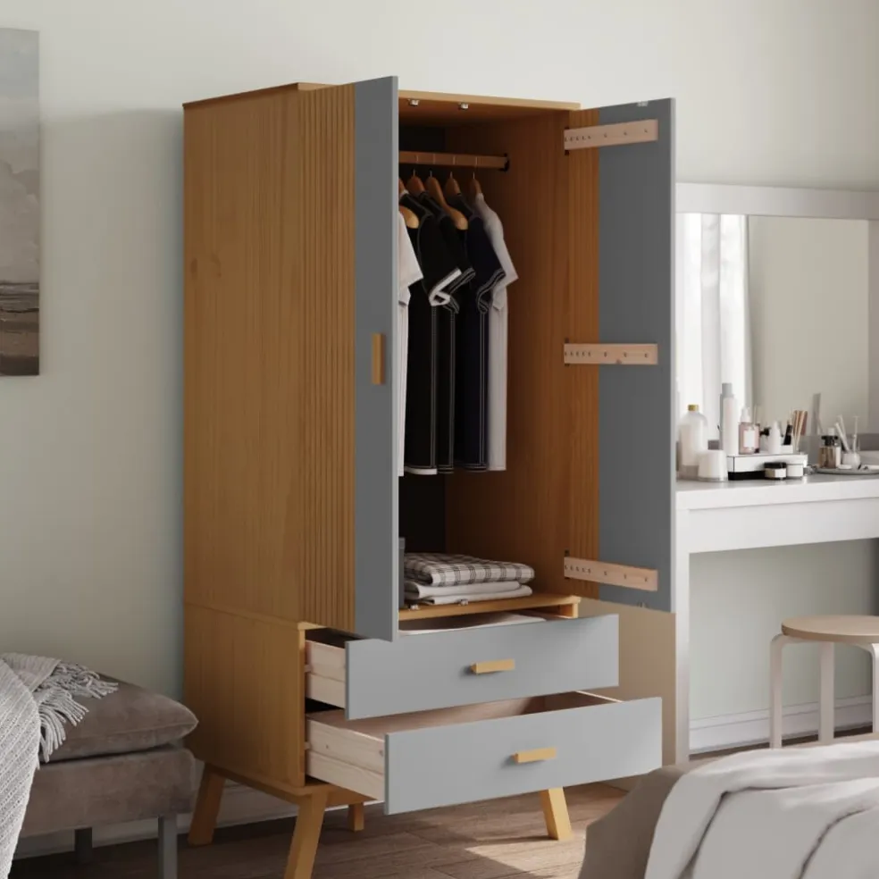 vidaXL Kledingkast OLDEN 76,5x53x172 cm grenenhout grijs en bruin