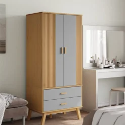 vidaXL Kledingkast OLDEN 76,5x53x172 cm grenenhout grijs en bruin