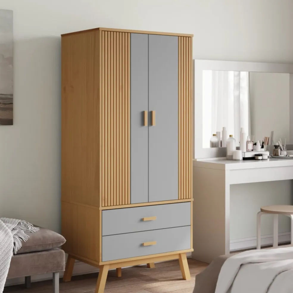 vidaXL Kledingkast OLDEN 76,5x53x172 cm grenenhout grijs en bruin