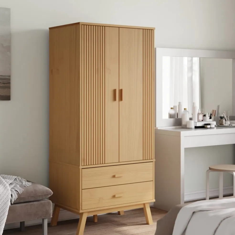 vidaXL Kledingkast OLDEN 76,5x53x172 cm massief grenenhout bruin