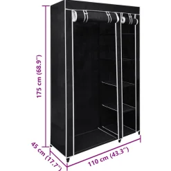 vidaXL Kledingkast opvouwbaar 110x45x175 cm zwart