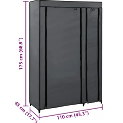 vidaXL Kledingkast opvouwbaar 110x45x175 cm stof grijs