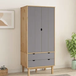 vidaXL Kledingkast OTTA 76,5x53x172 cm grenenhout bruin en grijs