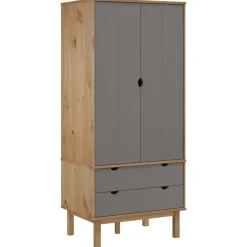 vidaXL Kledingkast OTTA 76,5x53x172 cm grenenhout bruin en grijs