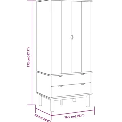 vidaXL Kledingkast OTTA 76,5x53x172 cm massief grenenhout