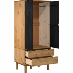 vidaXL Kledingkast OTTA Zwart 76,5 x 53 x 172 cm Massief grenenhout