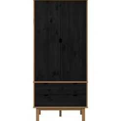 vidaXL Kledingkast OTTA Zwart 76,5 x 53 x 172 cm Massief grenenhout