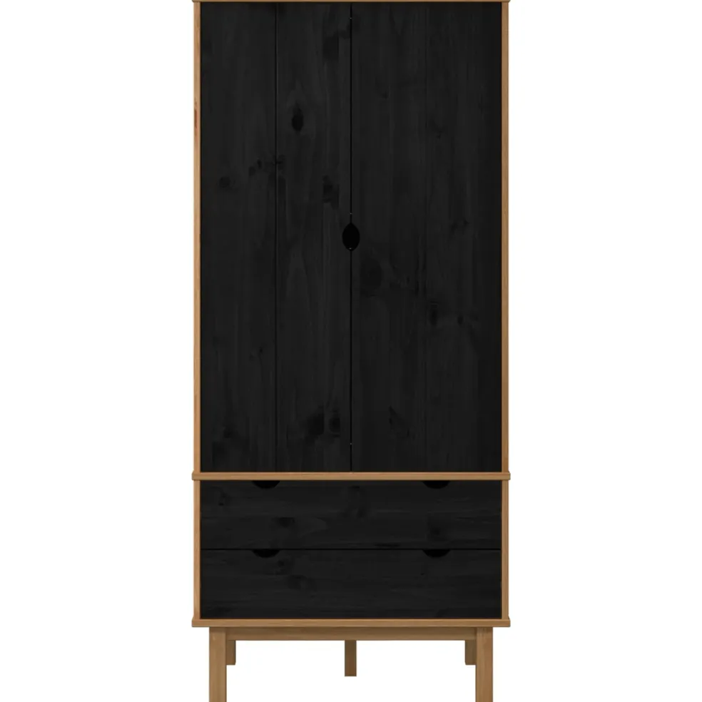 vidaXL Kledingkast OTTA Zwart 76,5 x 53 x 172 cm Massief grenenhout
