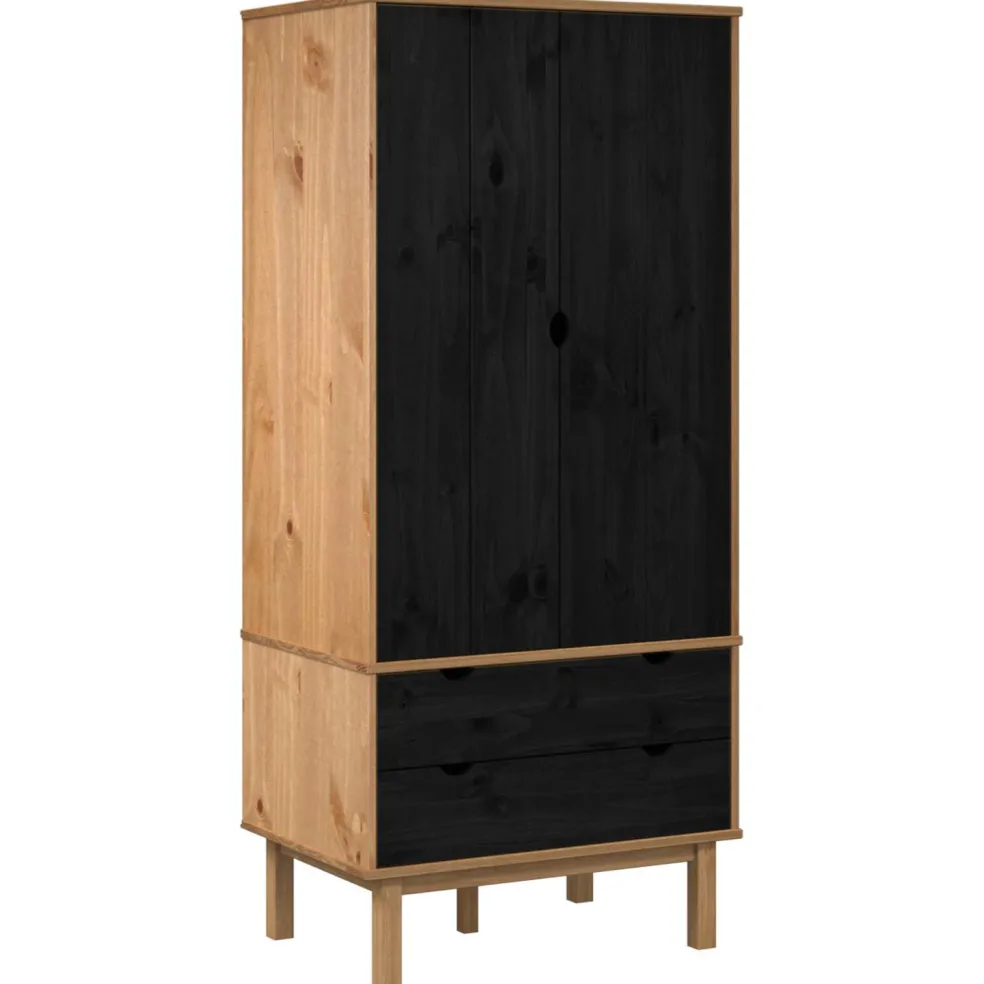 vidaXL Kledingkast OTTA Zwart 76,5 x 53 x 172 cm Massief grenenhout