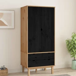 vidaXL Kledingkast OTTA Zwart 76,5 x 53 x 172 cm Massief grenenhout