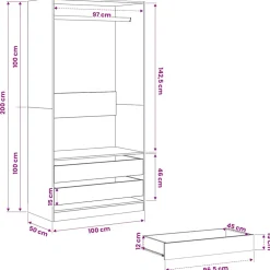 vidaXL Kledingkast 30x50x200 cm bewerkt hout grijs sonoma eikenkleur