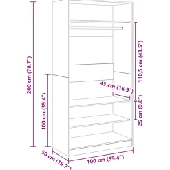 vidaXL Kledingkast 100x50x200 cm bewerkt hout betongrijs