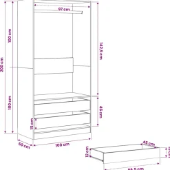vidaXL Kledingkast 100x50x200 cm bewerkt hout betongrijs
