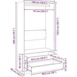 vidaXL Kledingkast 100x50x200 cm bewerkt hout wit