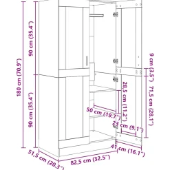 vidaXL Kledingkast 82,5x51,5x180 cm bewerkt hout gerookt eikenkleurig
