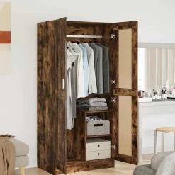 vidaXL Kledingkast 82,5x51,5x180 cm bewerkt hout gerookt eikenkleurig