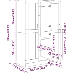 vidaXL Kledingkast 82,5x51,5x180 cm spaanplaat hoogglans zwart