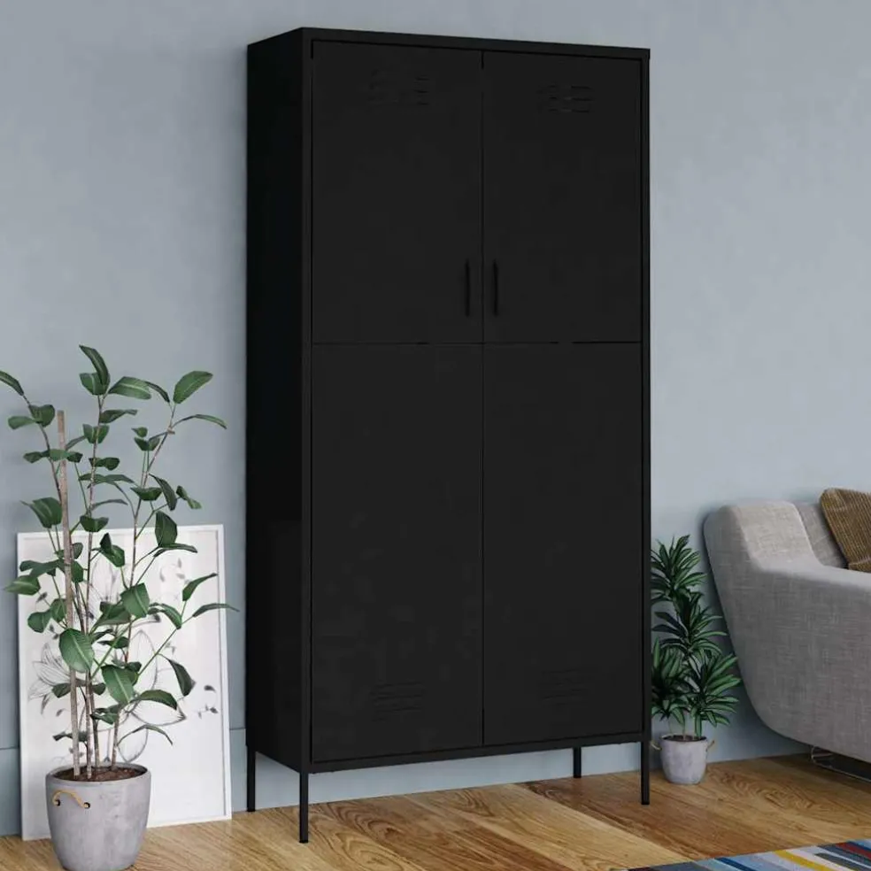vidaXL Kledingkast 90x50x180 cm staal zwart