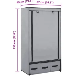 vidaXL Kledingkast 87x49x159 cm stof grijs