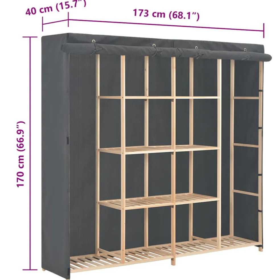 vidaXL Kledingkast 173x40x170 cm stof grijs
