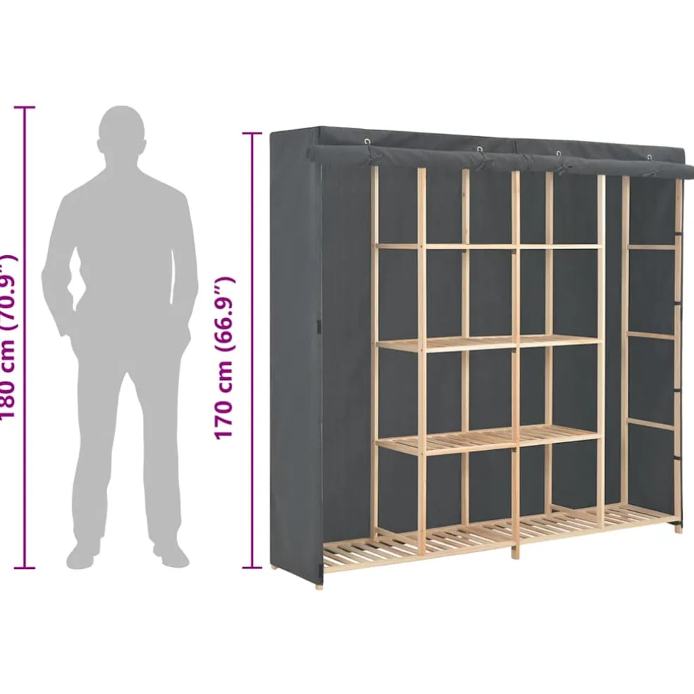 vidaXL Kledingkast 173x40x170 cm stof grijs