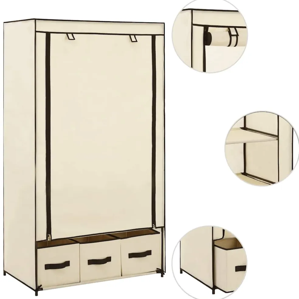 vidaXL Kledingkast 87x49x159 cm stof crème