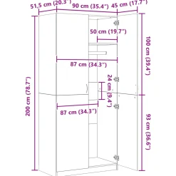 vidaXL Kledingkast Zwart Eiken 90 x 52 x 200 cm Bewerkt hout