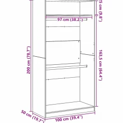 vidaXL Kledingkast Zwart Eiken 100 x 50 x 200 cm Bewerkt hout