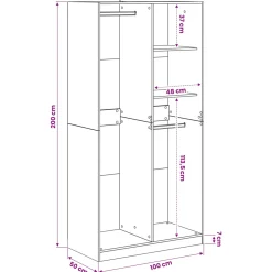 vidaXL Kledingkast Zwart eiken 100 x 50 x 200 cm Bewerkt hout