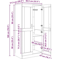vidaXL Kledingkast Zwart Eiken 82,5 x 51,5 x 180 cm Bewerkt hout