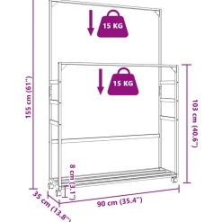 vidaXL Kledingrek met schappen en wielen 90x35x155 cm bamboe