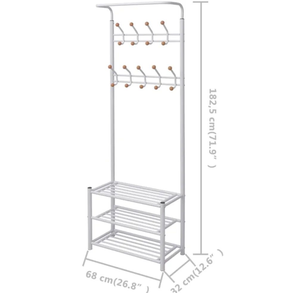 vidaXL Kledingrek met schoenenopberger 68x32x182,5 cm wit