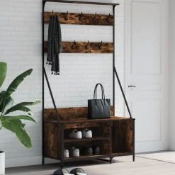 vidaXL Kledingrek met schoenenrek 100x41x184 cm gerookt eikenkleurig