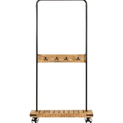 vidaXL Kledingrek met wieltjes 90x35x190 cm massief mangohout en ijzer