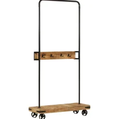 vidaXL Kledingrek met wieltjes 90x35x190 cm massief mangohout en ijzer