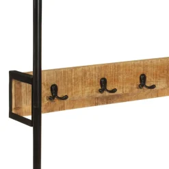 vidaXL Kledingrek met wieltjes 90x35x190 cm massief mangohout en ijzer