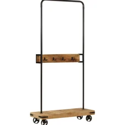 vidaXL Kledingrek met wieltjes 90x35x190 cm massief mangohout en ijzer