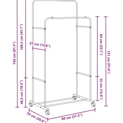 vidaXL Kledingrek Zwart 80 x 53 x 156 cm