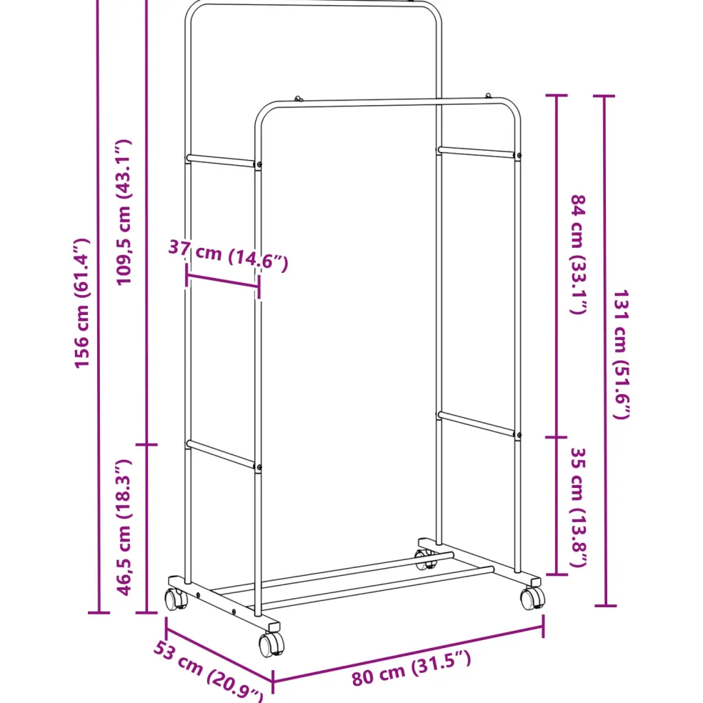 vidaXL Kledingrek Zwart 80 x 53 x 156 cm
