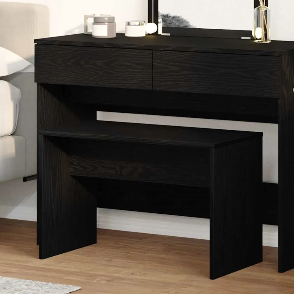 vidaXL Kleedkamer Kruk Zwart eiken 70 x 35 x 45 cm Bewerkt hout