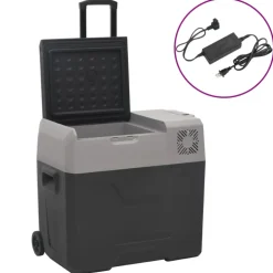 vidaXL Koelbox met wielen en adapter 40 L polypropeen zwart en grijs