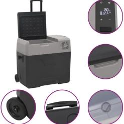 vidaXL Koelbox met wielen en adapter 50 L polypropeen zwart en grijs