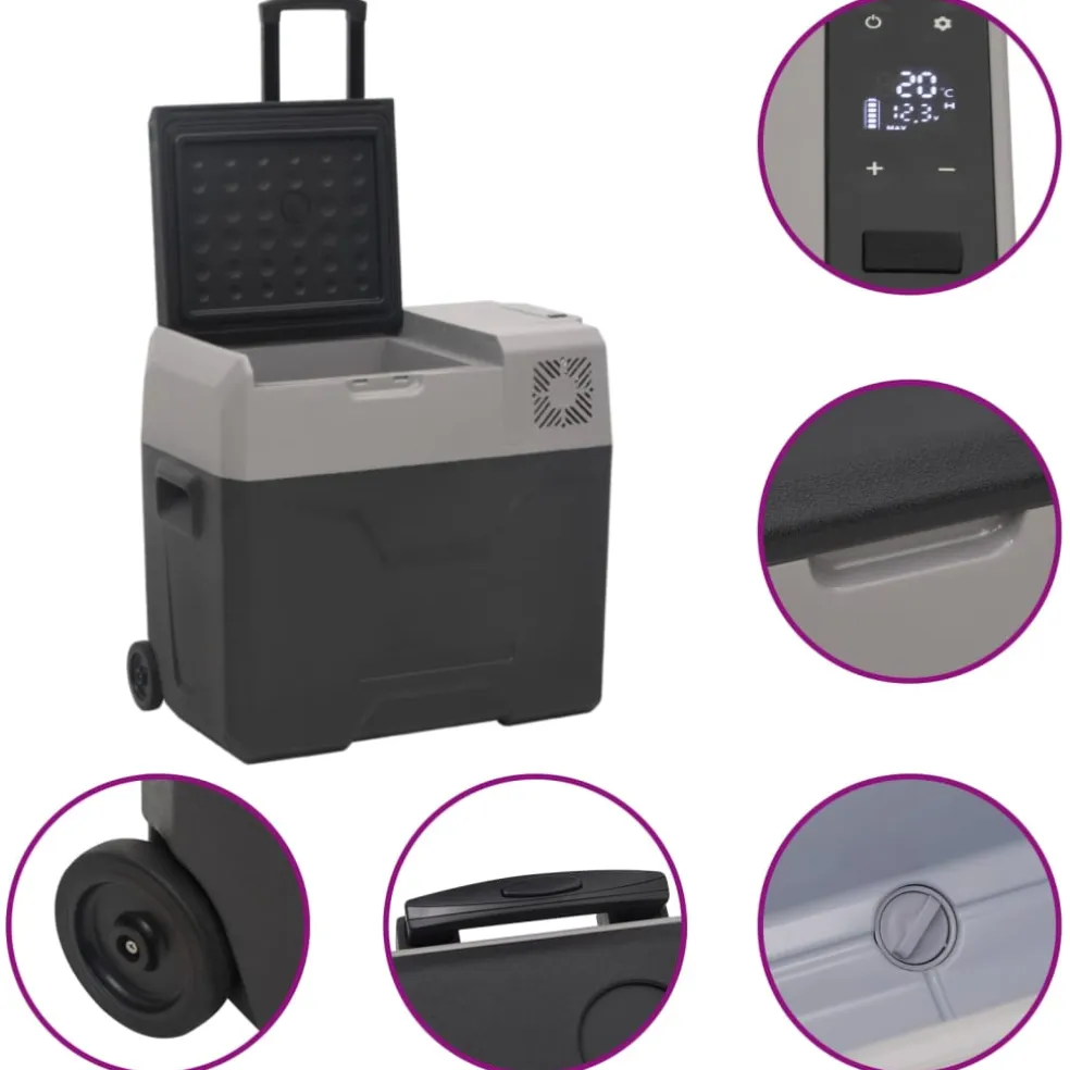 vidaXL Koelbox met wielen en adapter 30 L polypropeen zwart en grijs