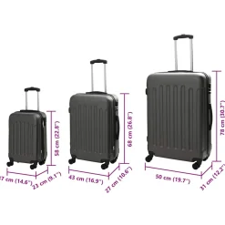 vidaXL Koffer met slot 3 st Donkergrijs 50 x 31 x 78 cm ABS Kunststof