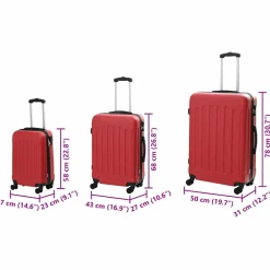 vidaXL Koffer met slot 3 st Rood 50 x 31 x 78 cm ABS Kunststof