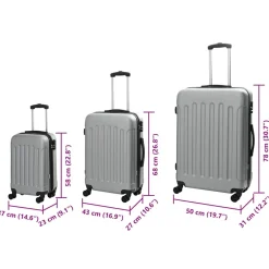 vidaXL Koffer met slot 3 st zilver 50 x 31 x 78 cm ABS Kunststof