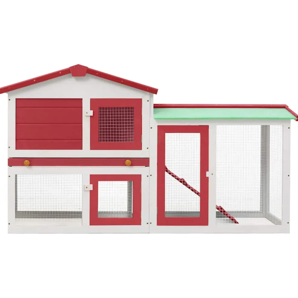 vidaXL Konijnenhok voor buiten groot 145x45x84 cm hout rood en wit