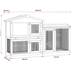 vidaXL Konijnenhok voor buiten groot 145x45x84 cm hout grijs en wit